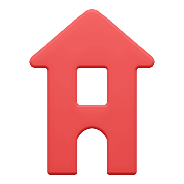 Kırmızı soyut ev 3D. Pencereli ve çatılı bir Noel tasarımı. Yaratıcı yeni yıl elementi iç ve anahtar zinciri. Minimalist sembol, eğlenceli partiler ve hediyeler