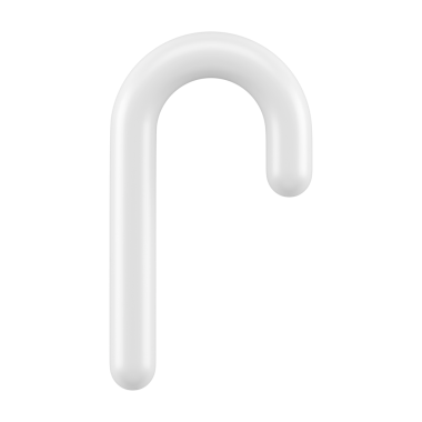 Beyaz noel şekerli 3 boyutlu baston. Minimalist kıvrımlı tatlı, naneli ve beyaz şekerli. Yeni yıl için iç hediye. Parlak bir süs ve tatlı bir kış tatili.