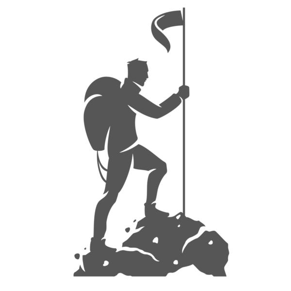 Klasik logo tasarımı için dağcı eli çizilmiş siluet çizimi. Yürüyüş grafik amblemi.