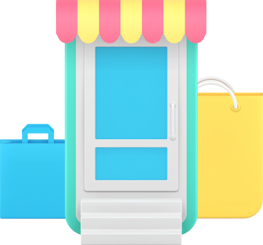 Alışveriş çantası 3d simgesiyle internet market satın alma indirimi mobil uygulama