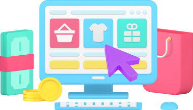 Isometric imleci, web sitesi bilgisayarındaki ürünleri çevrimiçi alışveriş 3d simgesine işaret ediyor