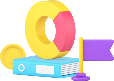 Analyzing company working checking profit with folder documents and rounded graph 3d icon