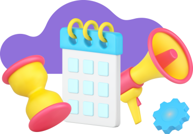 Important meeting, agenda, alert reminder with schedule, hourglasses and megaphone 3d icon