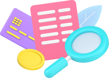 Searching information at document agreement of regular payment with magnifying glass 3d icon