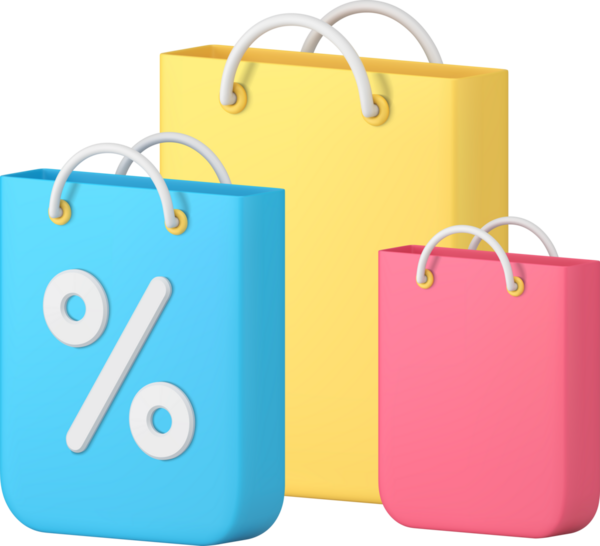 Shopping sale discount promo advertising paper bag percent badge seasonal offer 3d icon
