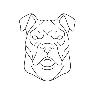 Y2k güçlü köpek pitbull portresi çağdaş sanat dövmesi ana hatları ikon vektör çizimi. Saldırgan köpek köpek başı ağızlık eski moda tek renkli etiketli tişört baskısı amblemi.