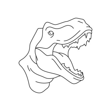Y2k kükreyen dinozor tyrannosaurus portresi modern pop sanat ana hatları ikon vektör çizimi. Funk çizgi film karakteri dino yırtıcı ortaçağ sürüngen kafası tişört baskısı için psikedelik sanat eserleri