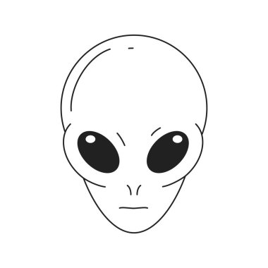 Y2k uzaylı UFO 'su, bilim kurgu, psikedelik, çağdaş pop sanat ana hatları, düz vektör çizimi portresiyle karşı karşıya. Gerçeküstü insansı kafa fütüristik siber fantezi insanı tişörtünün baskısı
