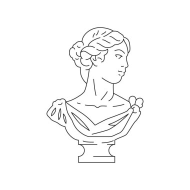 Y2k sürreal Yunan tanrıçası büstü. Çağdaş pop sanatının ana hatları ikon vektör çizimi. Antik Romalı kadın alçıtaşı anıtı klasik sanat eseri saykodelik t-shirt baskısı