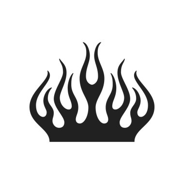 Y2k soyut ateş alevi, siyah dövme, resim etiketi, vektör düz çizim. Modaya uygun psikedelik alevler yanıcı siluet retro t-shirt baskılı tek renkli dekoratif element