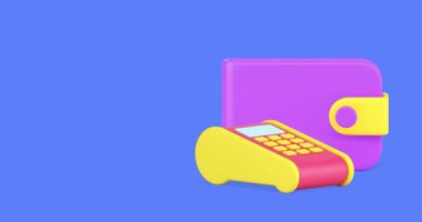 POS terminal ödemesi çevrimiçi bankacılık 3d simge canlandırma döngüsü alışverişi. Finansal ve para dijital aktarım para cüzdanı para transferi ile mal satın alma