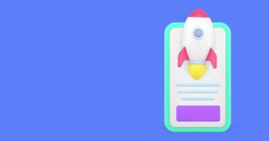 Hızlı internet bağlantısı akıllı telefon uygulaması 3d simge canlandırma döngüsü. Roketli hızlı çevrimiçi iletişim dijital ağ test hizmeti web sitesi cep telefonu