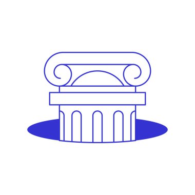 Y2k antik Yunan sütun mermer sütununda çağdaş pop sanat çizgisi ikonu düz illüstrasyon. Antik inşaat psikedelik arkeolojisi en düşük mavi çizim t-shirt baskısı