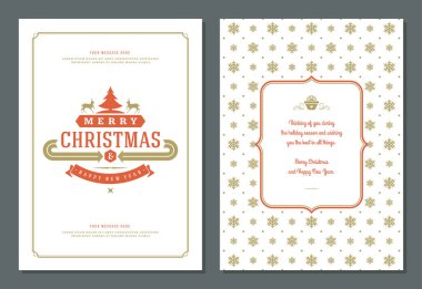 Noel tebrik kartı tasarım şablonu. Neşeli Noel ve tatil dilek retro tipografik etiket ve metin için yer. Vektör çizim.