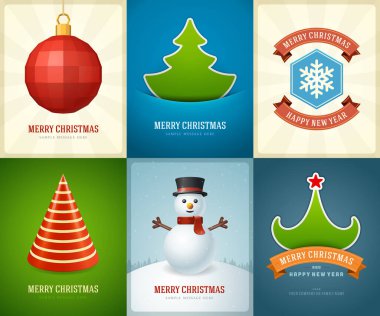 Tasarım Merry Christmas tebrik kartları şablonları ve arka planlar. Vektör çizim.