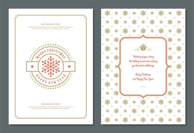 Noel tebrik kartı tasarımı şablonu, üzerinde etiket vektör çizimi var. Mutlu noeller ve tatiller klasik tipografik dekorasyon ve şablon geçmişi dileyin.
