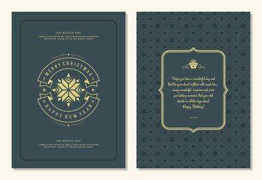 Noel tebrik kartı tasarım şablonu ve dekorasyon etiketi çizimi. Mutlu noeller ve tatiller klasik tipografik metin ve şablon arkaplanı.