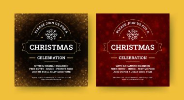 Noel kutlaması müzikal parti festivali sosyal medya tasarım şablonu vektör çizimi. Xmas Yeni Yıl Noel bayramı şenlik etkinliği, lüks kar tanesi ışıltısı arka planıyla duyurulur