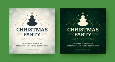 Mutlu noel partisi müzik festivali sosyal medya tasarım şablonu vektör çizimi. Yeni yılın kutlu olsun. Disko etkinliği. Kutlamalar.