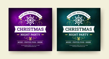 Noel kutlaması şenlikli müzik partisi sosyal medya tasarım şablonu vektör çizimi. Mutlu yıllar Xmas festivali duyurusu Soyut ışıltı arkaplanlı tanıtım kartı
