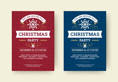 Noel partisi müzik disko etkinliği retro tasarım şablonu vektör düz illüstrasyon. Xmas Yeni Yıl kutlamaları müzik festivali diskotek duyurusu klasik kırmızı tanıtım afişi