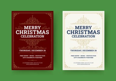 Mutlu Noeller klasik retro lüks broşür dizayn şablonu vektör düz çizimi. Kış tatili Xmas Yeni Yıl Kutlaması Müzik etkinliği klasik altın renkli çerçeve davetiye posteri