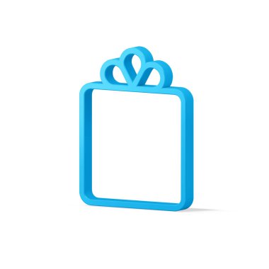 Mavi minimalist Noel oyuncağı ana hatlı sembol tasarımı, yay izometrik 3d vektör illüstrasyonlu bayram hediyesi kutusu. Parlak kırmızı, basit, mücevherli, yaratıcı yeni yıl paketi. Tebrikler.