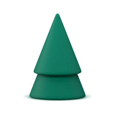 Yeşil Noel oyuncağı ladin sembolü bayram dekoratif element 3d gerçekçi vektör çizimi. Xmas minimalist üçgen koni geometrik şekil soyut piramit orman şenlik bitkisi