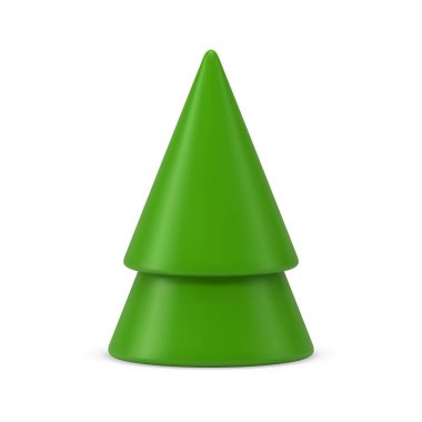 Yeşil zarif Noel ağacı geometrik minimalist oyuncak 3d gerçekçi vektör çizimi. Xmas ladin üçgeni kış tatili figürü geleneksel orman ağaç ağaç ağaç bitki üçgeni konisi