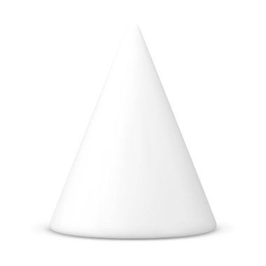 Beyaz geometrik üçgen koni heykelcik Noel ağacı minimalist oyuncak 3d gerçekçi vektör çizimi. Zarif üçgen figürlü dekor Xmas ladin süslü orman bitkisi kış tatilini kutluyor.
