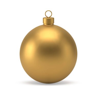Noel ağacı topu altın prim oyuncak pahalı bayram klasik 3D ikon gerçekçi vektör illüstrasyonu. Xmas lüks metalik mücevher küre ve ilmek asılı yeni yıl şenlik dekoratif elementi