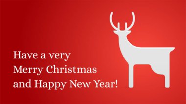 Klasik kırmızı Mutlu Noeller yatay afişi beyaz geyik takısı gerçekçi 3D ikon vektör illüstrasyonu. Mutlu yıllar, afiş afişi kış tatili arifesi. Mesajlar için tasarım yeri tebrik ederim.