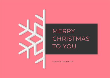 Mutlu Noeller pembe tebrik kartı şablonu siyah kenarlı gerçekçi 3D ikon vektör çizimi. Mutlu yıllar zarif kar tanesi yarım web afişi dekoratif tasarımlı metin için yer var