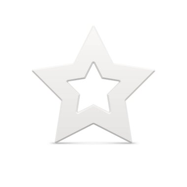 Klasik beyaz gerçekçi beş köşeli yıldız sınır çizgisi metalik parlak Noel lüksü süyle süslenebilir dekor vektör çizimi. Geleneksel pahalı Xmas yıldız sembolü en iyi kalite 3d şablonu