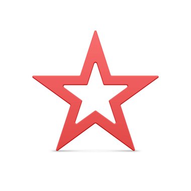 Klasik kırmızı gerçekçi beş köşeli yıldız sınır çizgisi metalik ışıltılı Noel lüksü gösterişli dekor vektör çizimi. Geleneksel pahalı Xmas yıldız sembolü en iyi kalite 3d şablonu