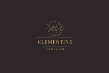 Gören tüm sihirli görüş çizgileri, sanat logosu tasarımı, vektör illüstrasyonu kutsal. Güzellik salonu stilisti markası için mitoloji görüşü esrarengiz altın minimalist doğrusal logoti