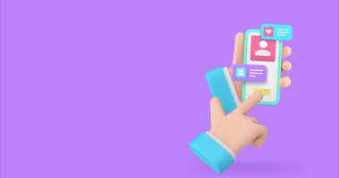 Akıllı telefon kişisel hesabı erkek el kullanıcısı uygulaması 3D simge animasyonu. Cep telefonu web iletişimi sosyal ağ profili e-posta dijital teknolojisi