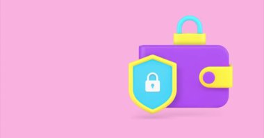 Cüzdan para koruma mevduat tasarrufu kopya alan 3D simge animasyonu. Finansal sigorta bankacılığı kar garantisi gelir güvenliği garantisi veriyor.