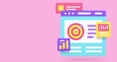 İş akışı veri araştırması internet tarayıcısı kopyalama alanı 3D simge animasyonu. Yönetim optimizasyonu istatistiksel planlama strateji geliştirme geliştirme izleme denetimi