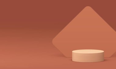 Ürün için 3d bej podyum silindir kaide modeli gerçekçi vektör illüstrasyonunu gösterir. Tarafsız Pastel Minimalist Estetik Silindir standı Geometrik Duvar Arka plan Moda Satılık Görünümü
