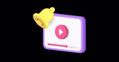 Alfa kanallı 3d simge canlandırması için yeni video oynatıcısı vlog aboneliği hatırlatıcısı. Çoklu ortam sanal içeriği çevrimiçi internet video bloğu uyarısı sosyal medya uyarısı