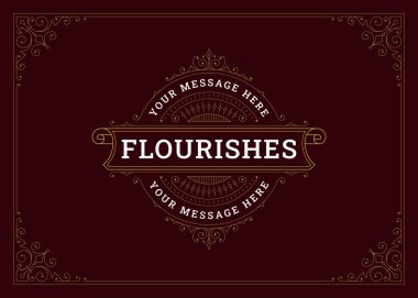 Vintage, Viktorya dönemi lüks tebrik kartı tasarımı, vektör illüstrasyonunu zenginleştirir. Premium düğün davetiyesi etiketi eski tarz altın kaligrafi ögeleri ile amblemi