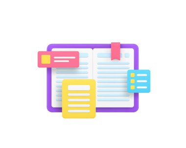 Günlük iş notlarını planlamak ve analiz etmek 3d gerçekçi vektör illüstrasyonu. Not defteri takvimi önemli randevu bitiş tarihi kontrol listesi zaman yönetimi verimlilik organizasyonu