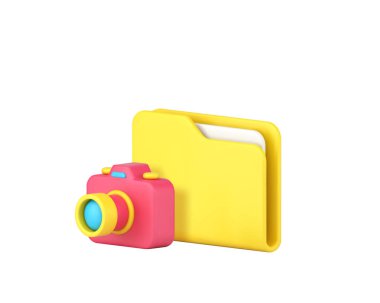 Kamera 3d simgesi gerçekçi vektör illüstrasyonlu çokluortam içeriği depolama dizini. Ortam fotoğrafı video dosya veritabanı hesaplama yönetim organizasyonu yedekleme sunucu yönetimi