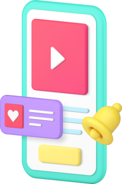 Sosyal ağlar medya içeriği içeriği uyarısı akıllı telefon uygulaması 3d gerçekçi illüstrasyonunu takip ediyor. Çoklu ortam video uygulaması mobil telefon teknolojisi profil etkileşimli dijital ekran