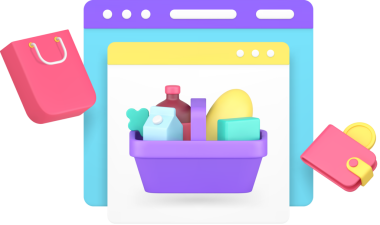 Market çevrimiçi alışveriş mağazası internetten 3 boyutlu gerçekçi bir resim satın alma. Süpermarket bakkalları bilgisayar tarayıcıları web sitesi ödeme ve ticari ürün teknolojisi satın alıyor