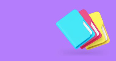 Belge veri arşivi evrak 3d simge canlandırması içeren dosya dizini yığını. Veri yönetimi önemli bilgi depolama veritabanı dizin organizasyonu iş bürosu kırtasiyesi