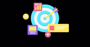 İş hedefi verimlilik verimliliği ile finansal yönetim alfa kanalı ile 3d simge animasyonu. Çalışma başarısı sonuç projesi verimlilik çözüm geliştirme stratejisi planlama analizi