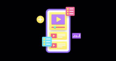 İçerik pazarlama video blogu vlog kanalı planlaması alfa kanalı ile akıllı telefon uygulaması 3d simge animasyonunu analiz ediyor. Çoklu ortam dijital kanalı çevrimiçi iş istatistik İnternet stratejisi geliştirme