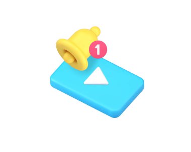 Yeni video çokluortam içeriği bildirim duyurusu 3d gerçekçi vektör illüstrasyonu. Medya sinema uyarısı film oyuncusu blogu canlı yayınlanan siber uzay teknolojisi